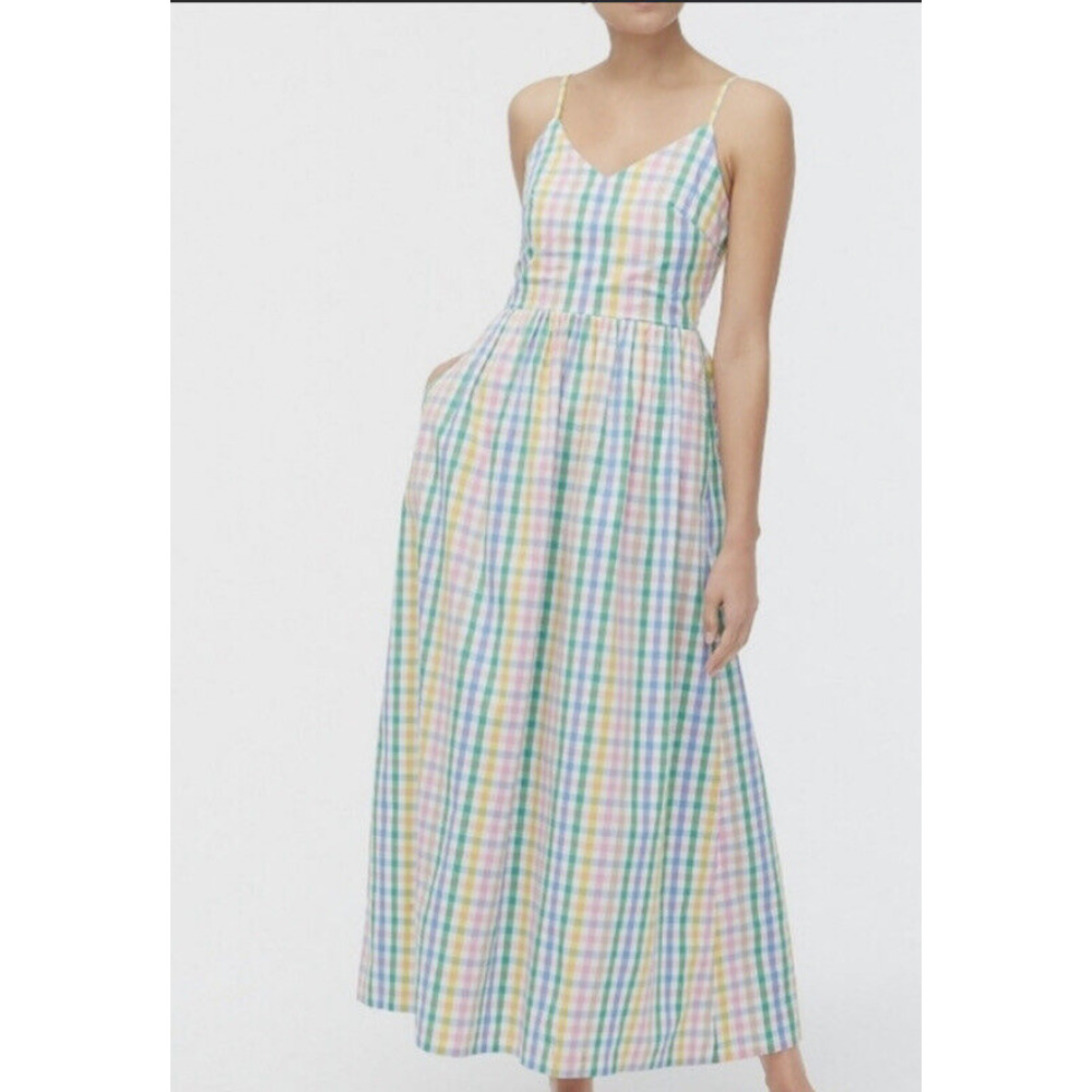 J. Crew Factory Rainbow Gingham Sleeveless Smocked Back Maxi Dress Size 6